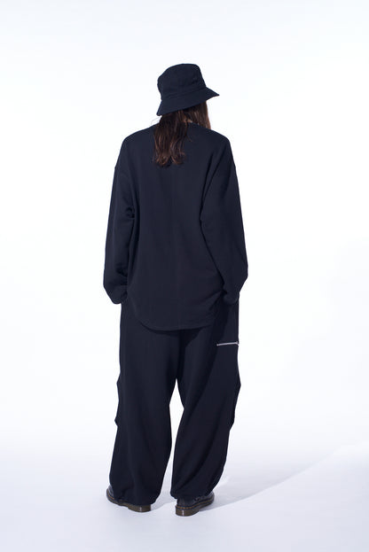 FRENCH TERRY KNEE TUCK WIDE PANTS