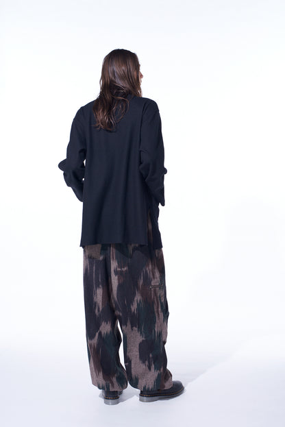 CAMOUFLAGE TWEED KNEE TUCK WIDE PANTS