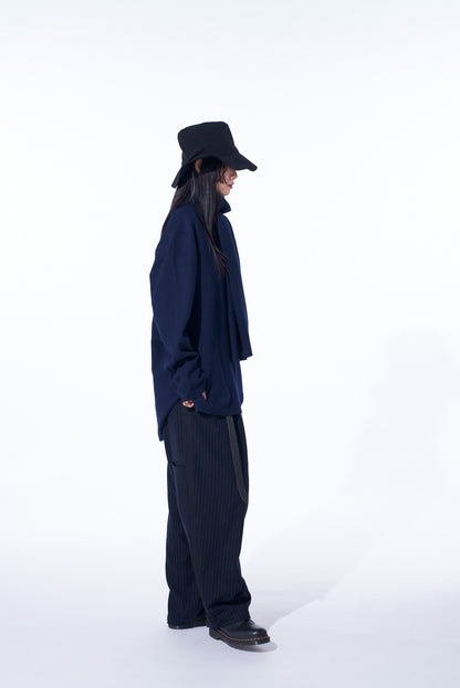 CHAMBRAY VIYELLA STRIPED WIDE TROUSERS WITH SIDE TAPE