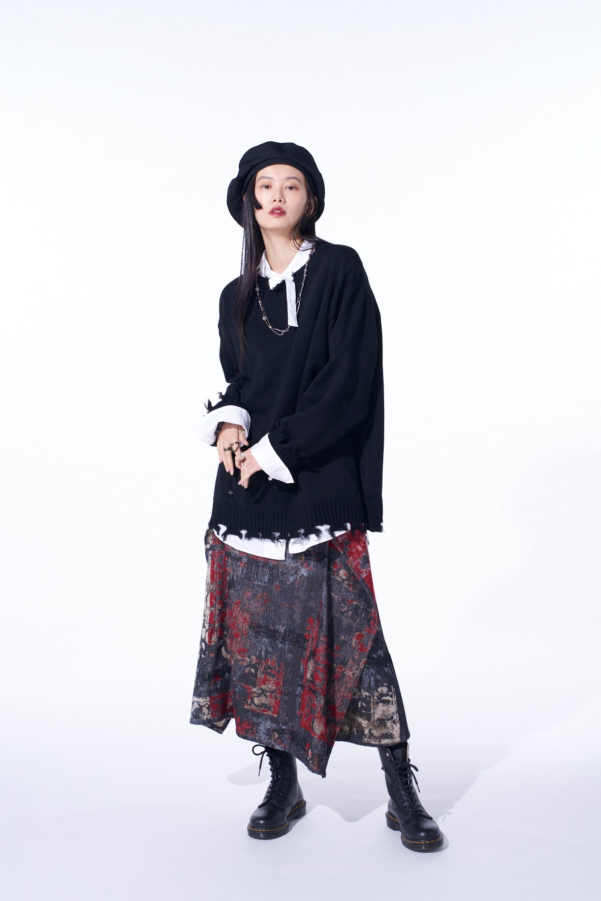 FLORAL JACQUARD WRAP FLARE SKIRT