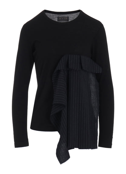 RAYON JERSEY LONG-SLEEVED T-SHIRT WITH PLEATED STRIPES FABRIC