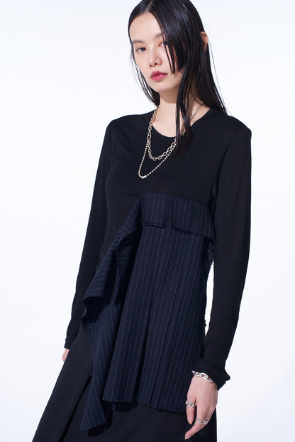 RAYON JERSEY LONG-SLEEVED T-SHIRT WITH PLEATED STRIPES FABRIC