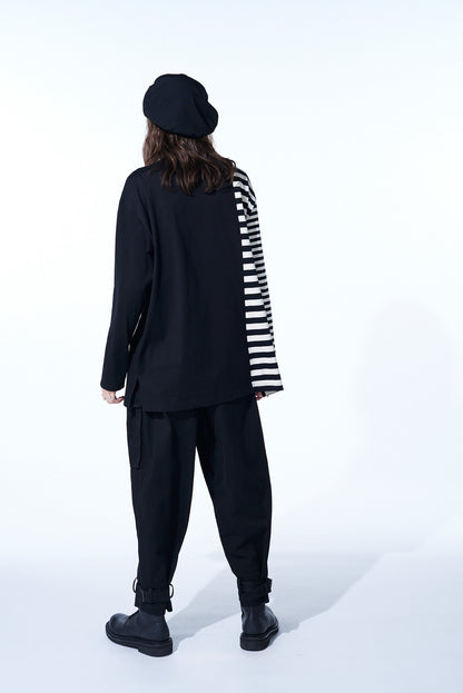 COTTON JERSEY FUSED STRIPE LAYERED LONG-SLEEVED T-SHIRT