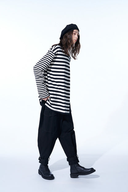 COTTON JERSEY FUSED STRIPE LAYERED LONG-SLEEVED T-SHIRT