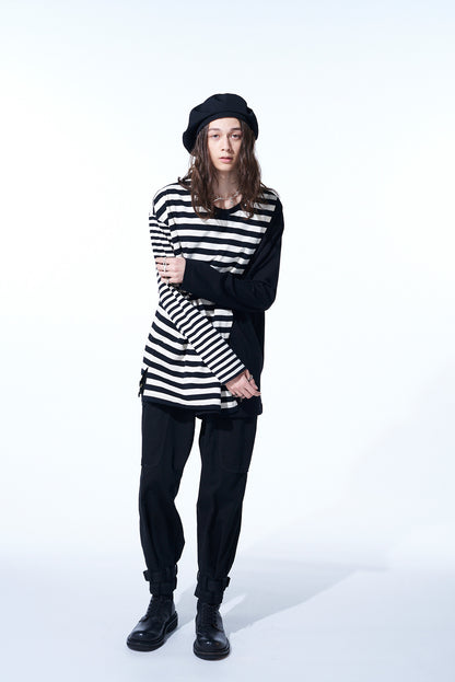 COTTON JERSEY FUSED STRIPE LAYERED LONG-SLEEVED T-SHIRT