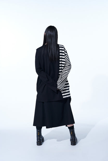 COTTON JERSEY FUSED STRIPE LAYERED LONG-SLEEVED T-SHIRT