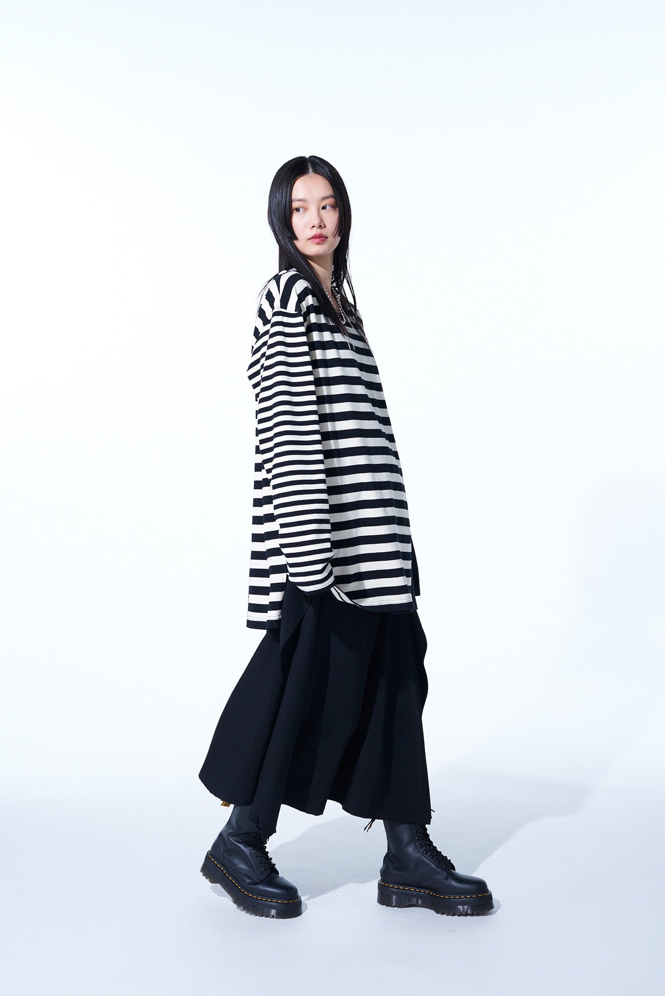 COTTON JERSEY FUSED STRIPE LAYERED LONG-SLEEVED T-SHIRT