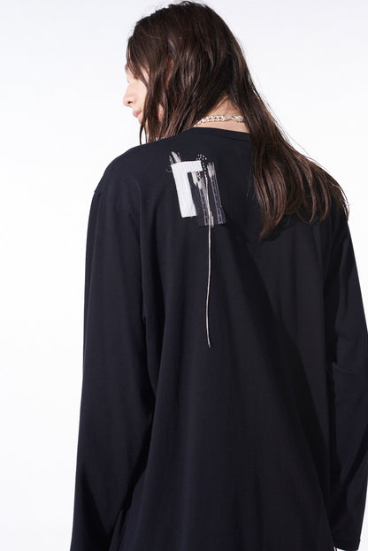 SOFT JERSEY "BORO"APPLIQUE SIDE SLIT LONG-SLEEVED T-SHIRT