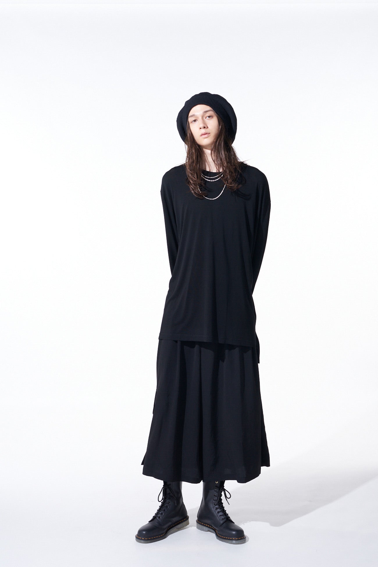 RAYON JERSEY SIDE SLIT LONG-SLEEVED T-SHIRT