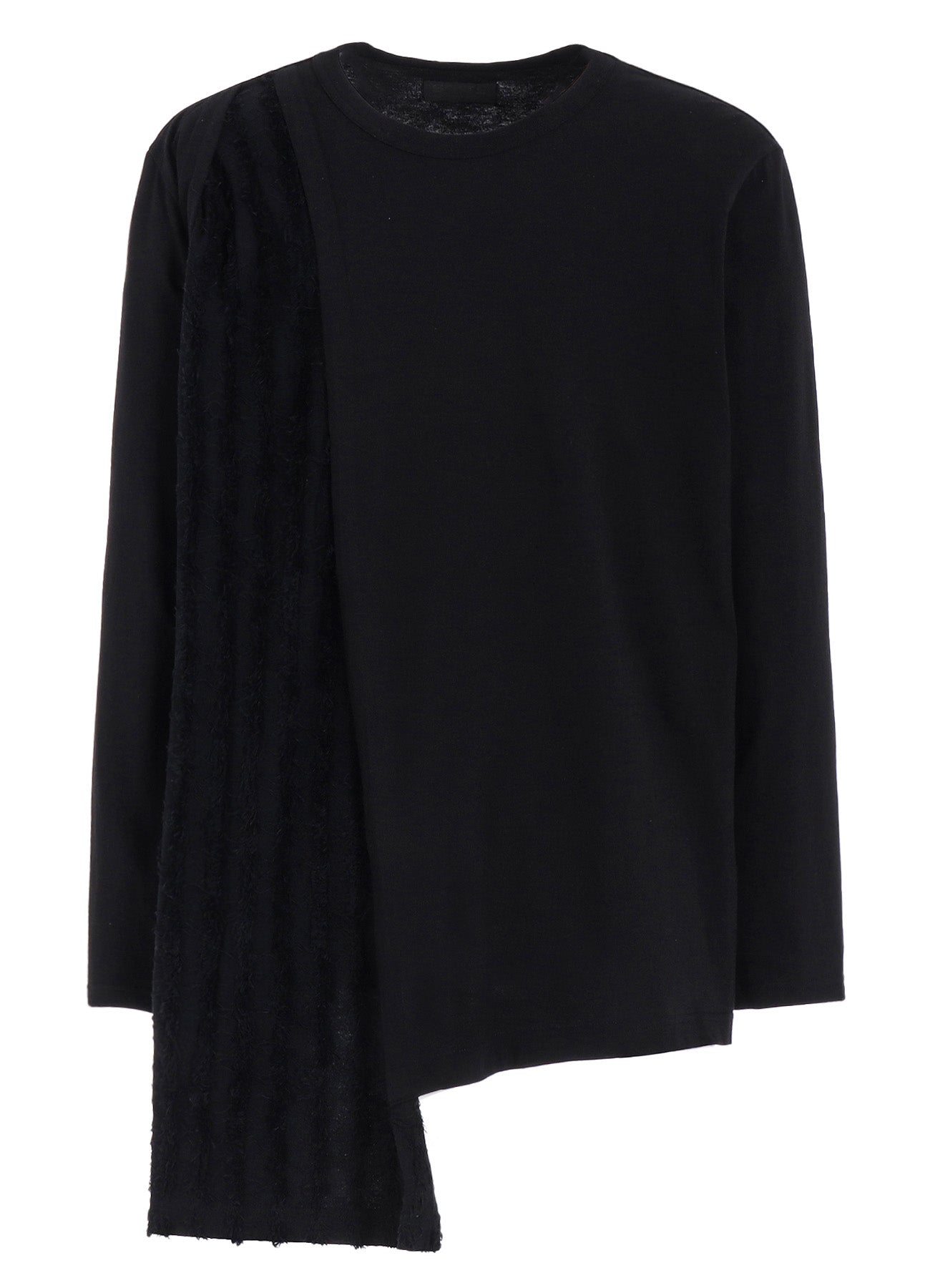 JACQUARD FRINGE STRIPE ASYMMETRICAL LONG-SLEEVED T-SHIRT