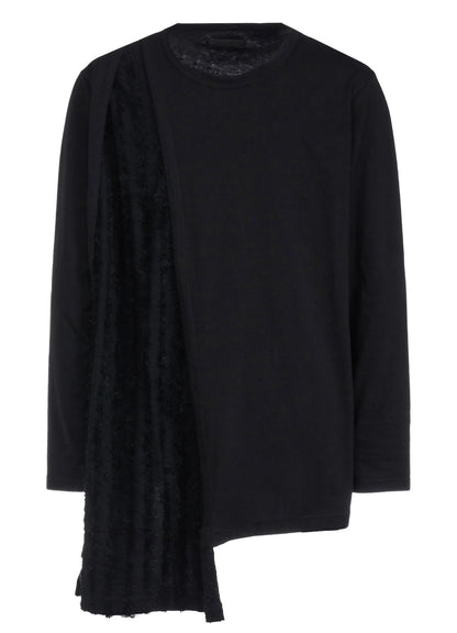 JACQUARD FRINGE STRIPE ASYMMETRICAL LONG-SLEEVED T-SHIRT