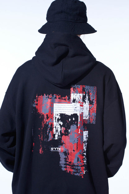 YY MESSAGE COLLAGE RED GRAPHIC HOODIE