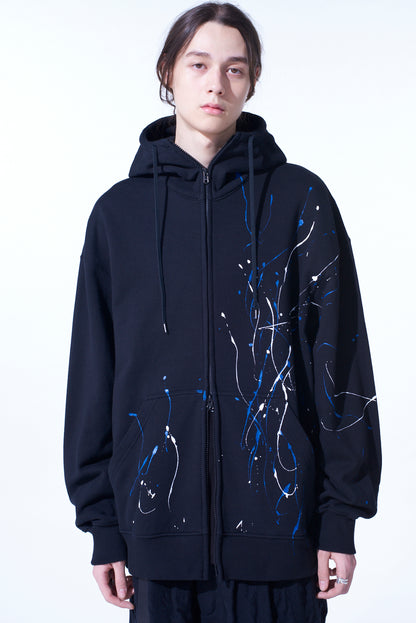 FRENCH TERRY SPLASH PAINTED ZIP-UP HOODIE BLUE