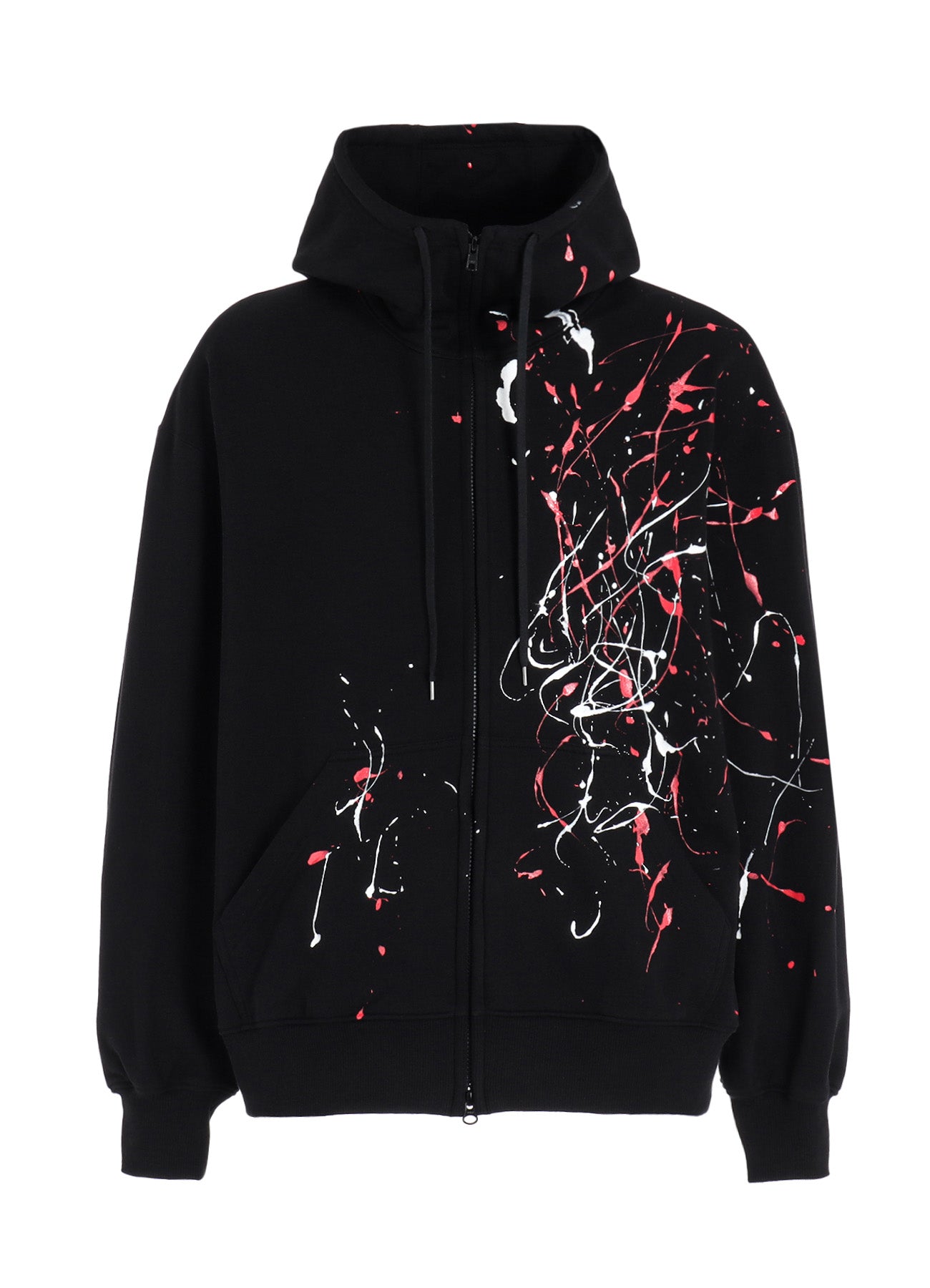 FRENCH TERRY SPLASH PAINTED ZIP-UP HOODIE RED