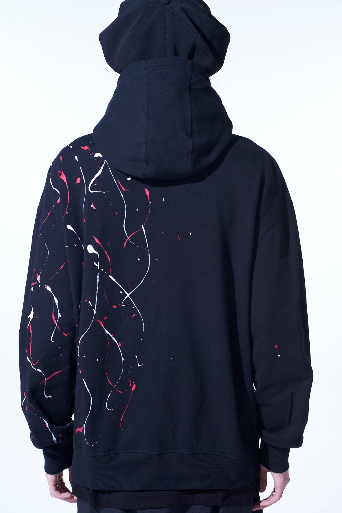 FRENCH TERRY SPLASH PAINTED ZIP-UP HOODIE RED