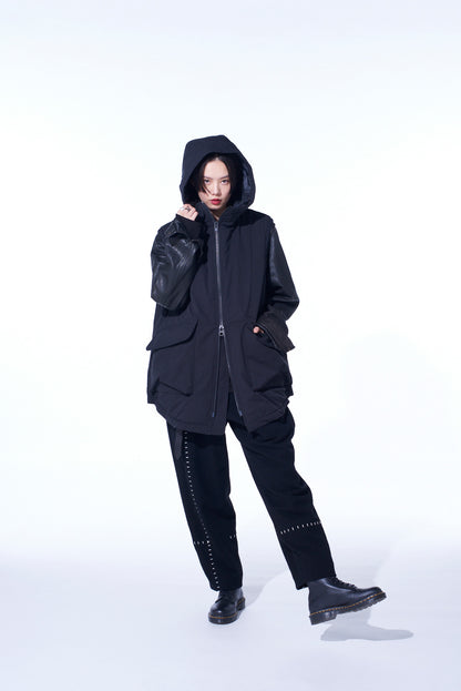 WATER-REPELLENT STRETCH TAFFETA PUFFER HOODED VEST