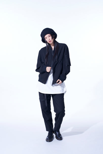 PE/GABARDINE ZIPPER-TAPED BOMBER JACKET