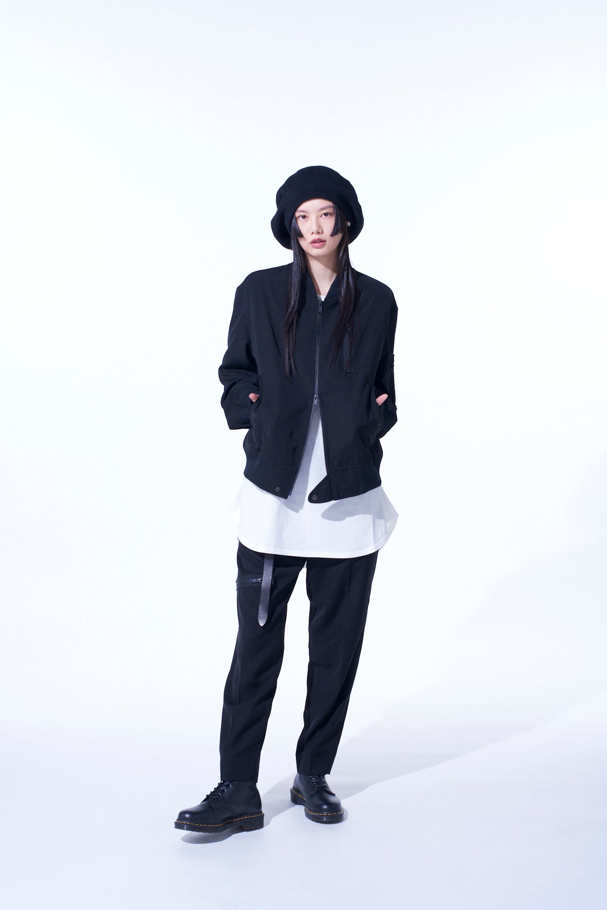 PE/GABARDINE ZIPPER-TAPED BOMBER JACKET