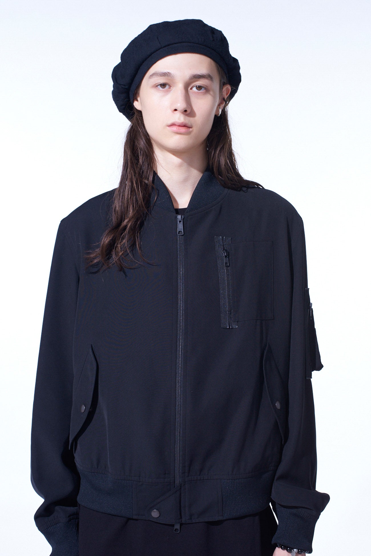 PE/GABARDINE ZIPPER-TAPED BOMBER JACKET