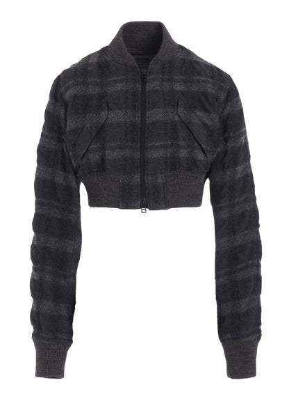 FULLING FINISHED SHADOW CHECK CROPPED BOMBER JACKET