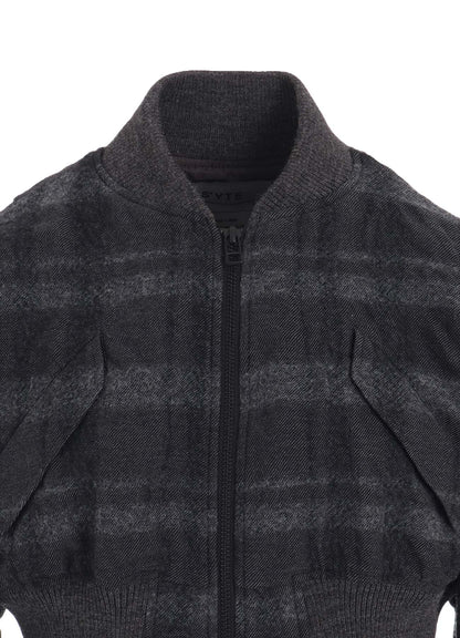 FULLING FINISHED SHADOW CHECK CROPPED BOMBER JACKET