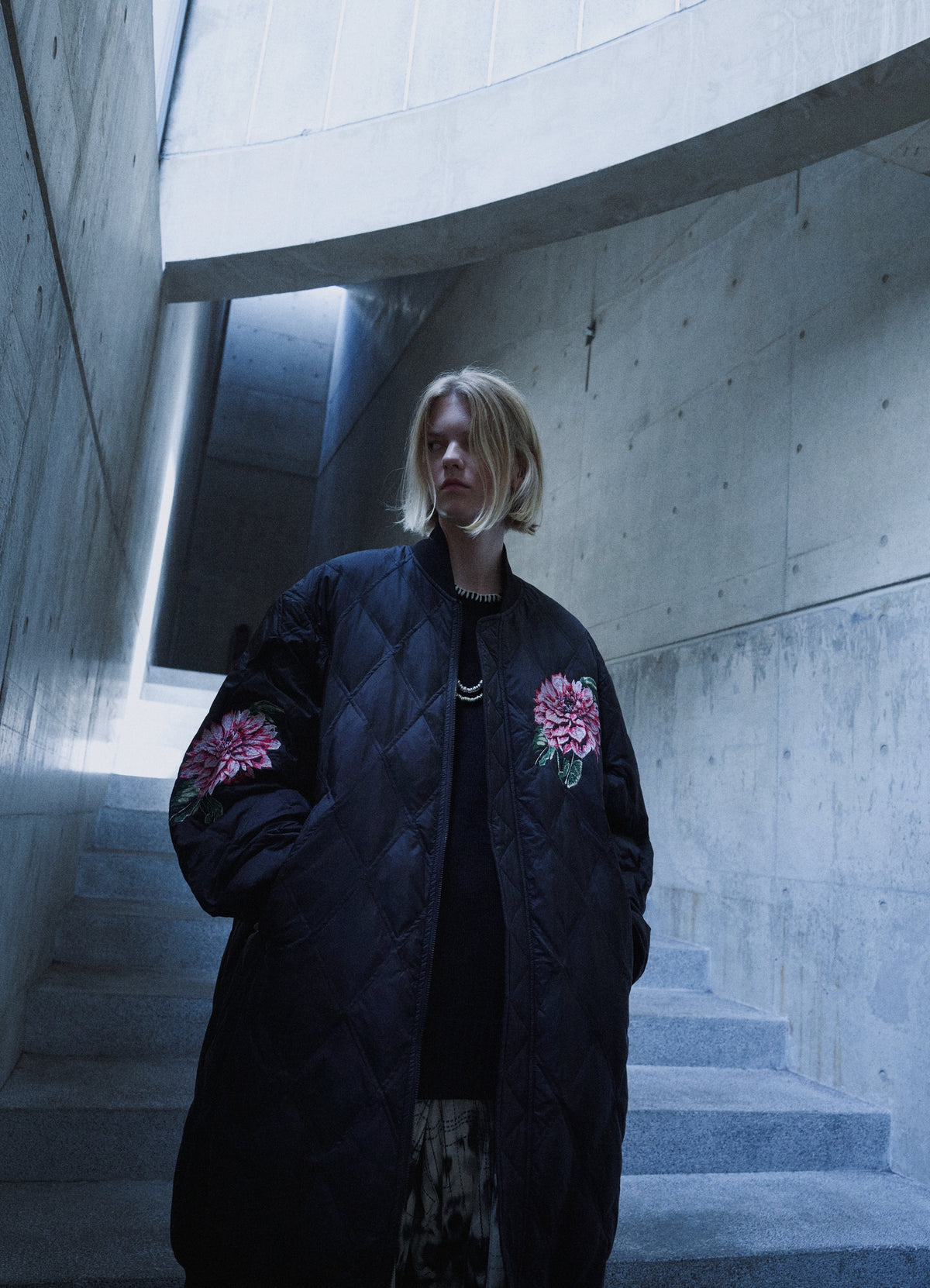 S'YTE X TAION REVERSIBLE EMBROIDERED LONG BOMBER JACKET