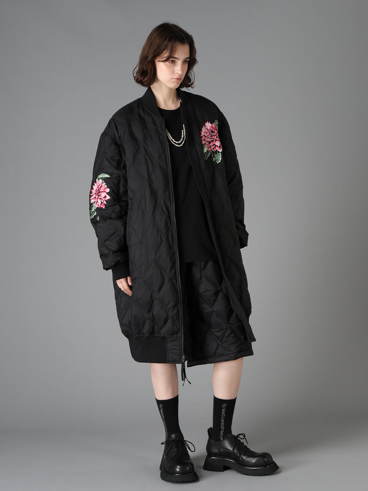 S'YTE X TAION REVERSIBLE EMBROIDERED LONG BOMBER JACKET