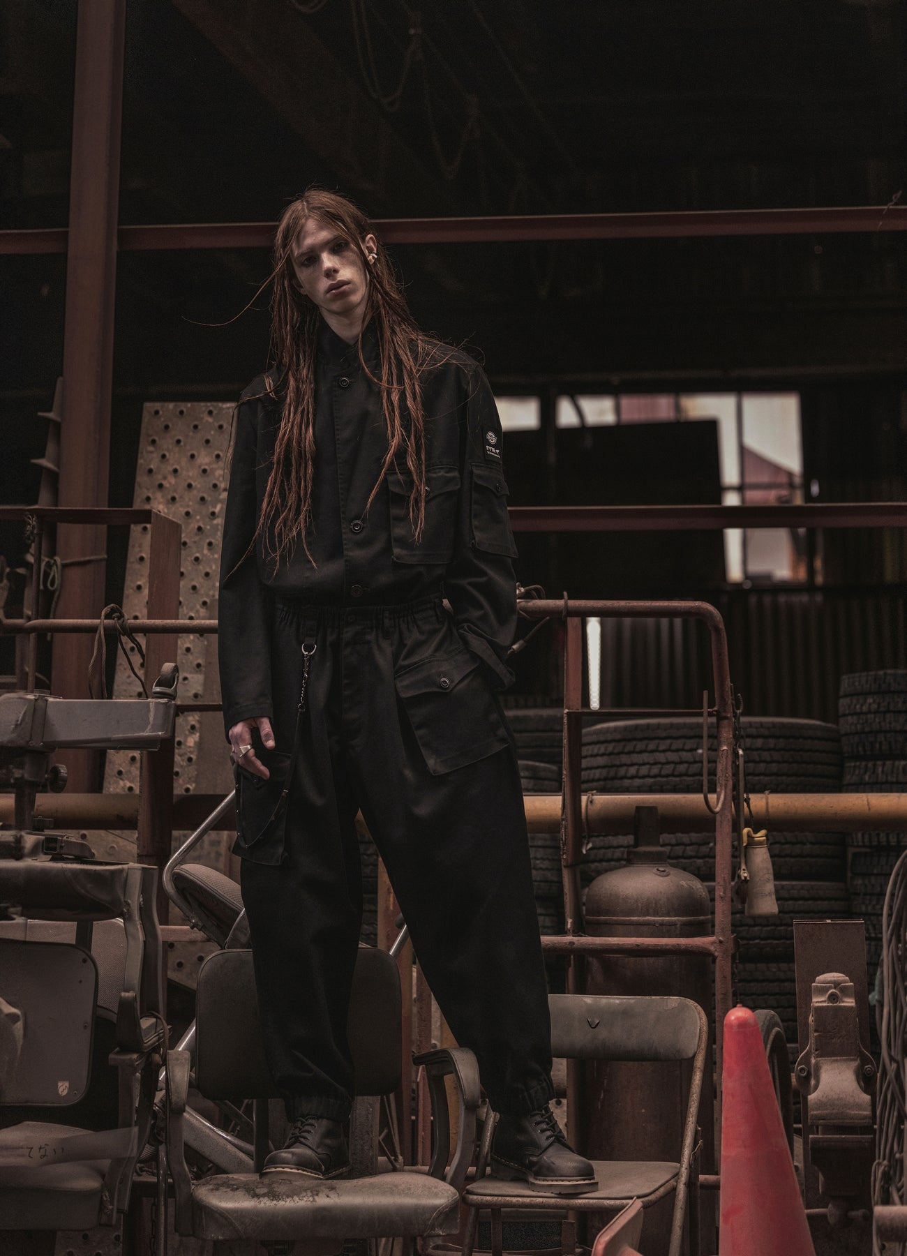S'YTE × DICKIES-ASYMMETRIC FLAP-POCKET TAPERED PANTS