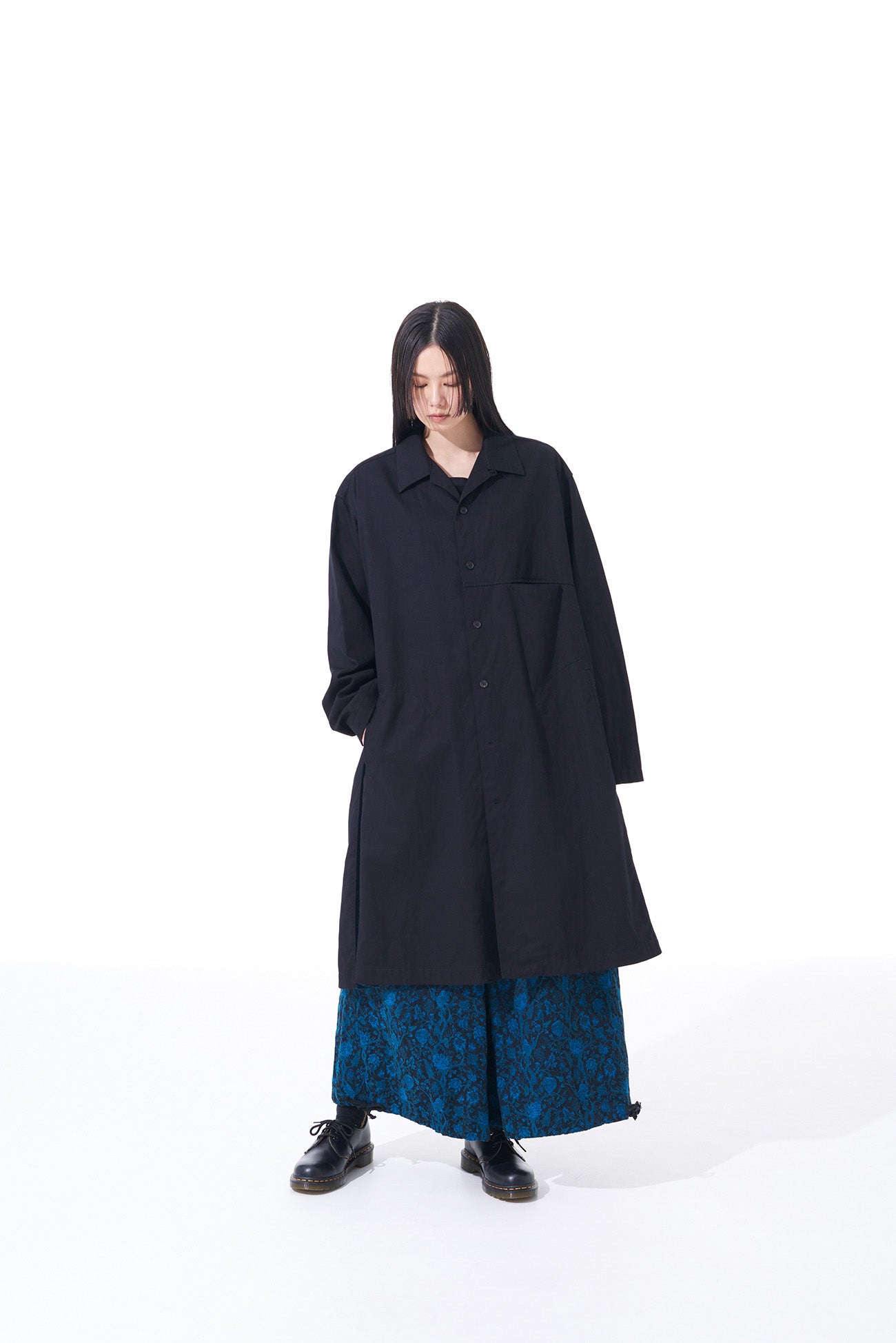 THORNY PATTERN JACQUARD GUSSETED HEM KATSURAGI LONG SHIRT