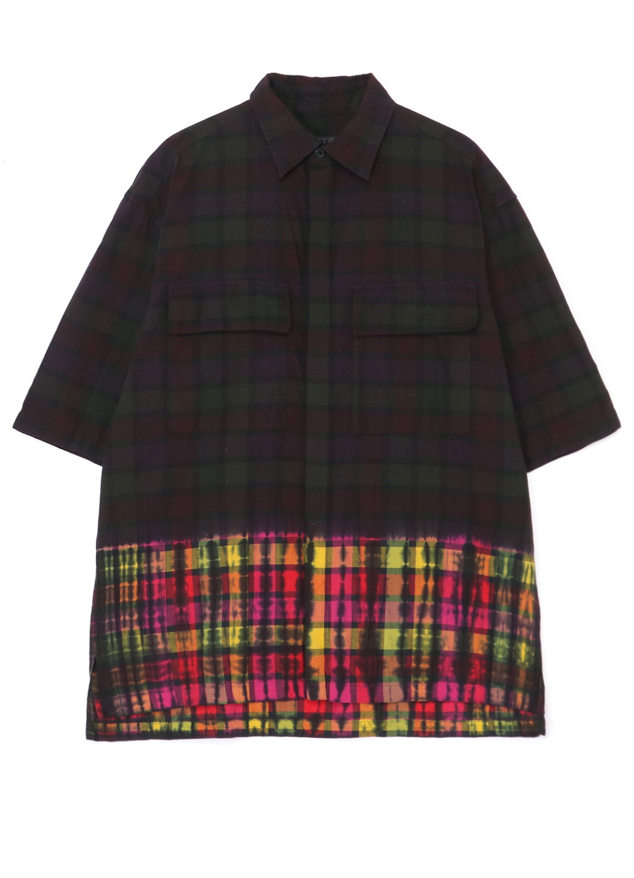 INDIAN MADRAS CHECK TIE-DIE HALF-SLEEVE BIG SHIRT WITH FLAP POCKETS