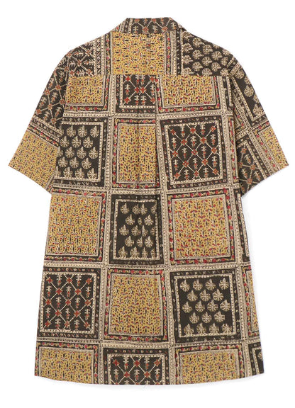 INDIAN BLOCK PRINTED SQUARE PATTERN HALF-SLEEVE SHIRT