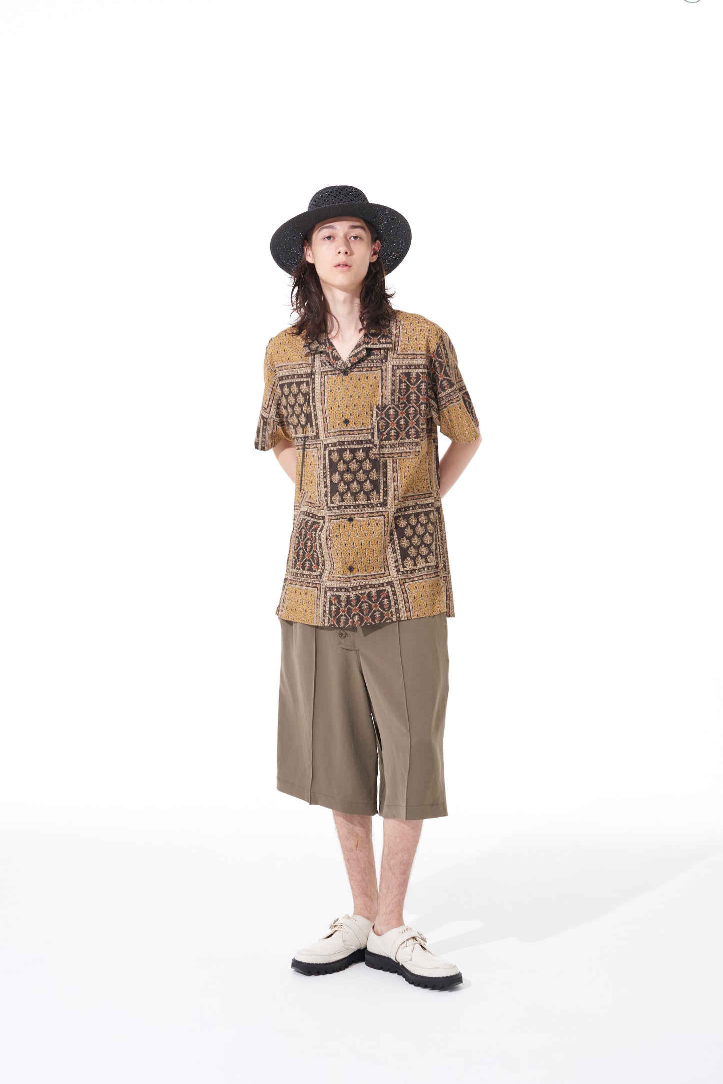 INDIAN BLOCK PRINTED SQUARE PATTERN HALF-SLEEVE SHIRT