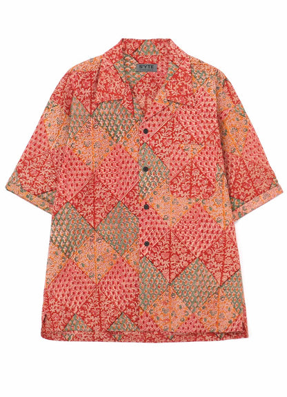 INDIAN BLOCK PRINTED BOTANICAL PATTERN SHIRT WITH ROLL-UP HALF SLEEVES