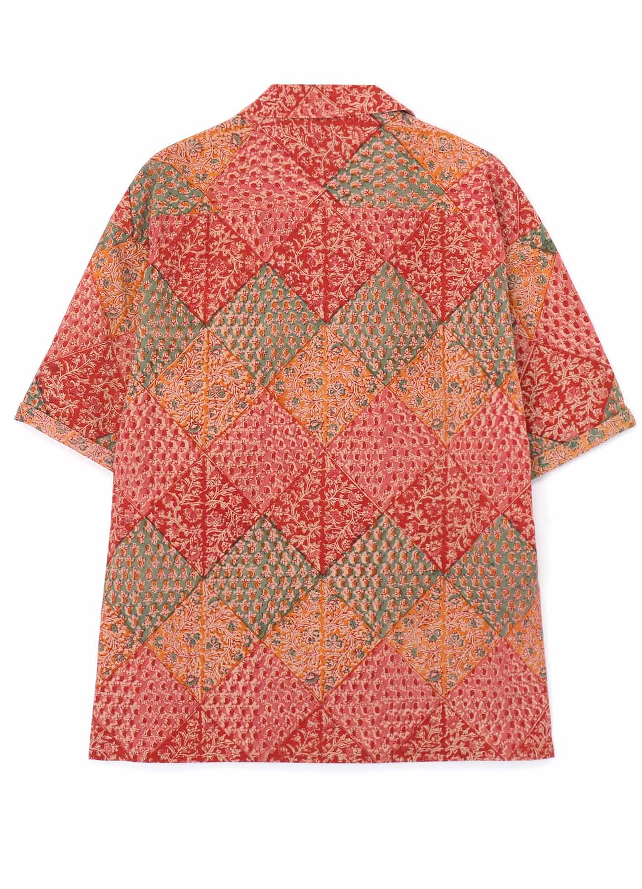 INDIAN BLOCK PRINTED BOTANICAL PATTERN SHIRT WITH ROLL-UP HALF SLEEVES