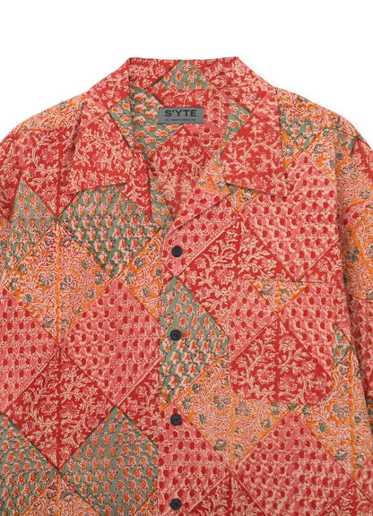 INDIAN BLOCK PRINTED BOTANICAL PATTERN SHIRT WITH ROLL-UP HALF SLEEVES