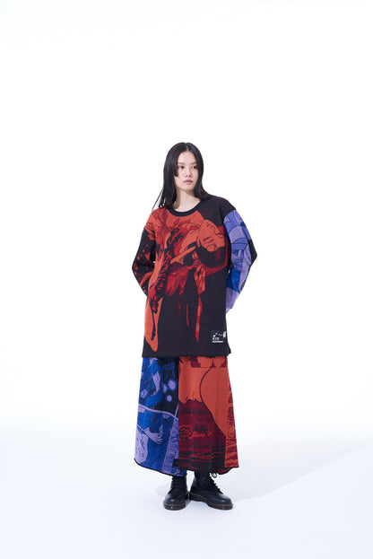 S'YTE x KAZUO KAMIMURA-OMNIBUS ILLUSTRATION-HAMEAUZE JACQUARD CREW NECK PULLOVER