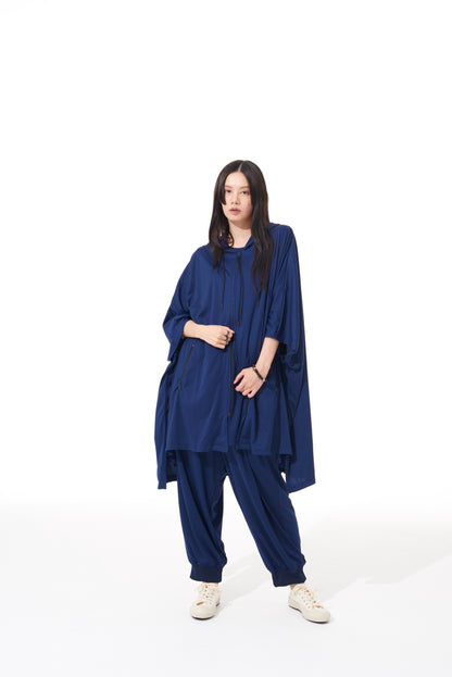 HIGH-GAUGE POLYESTER SMOOTH JERSEY HOODIE PONCHO