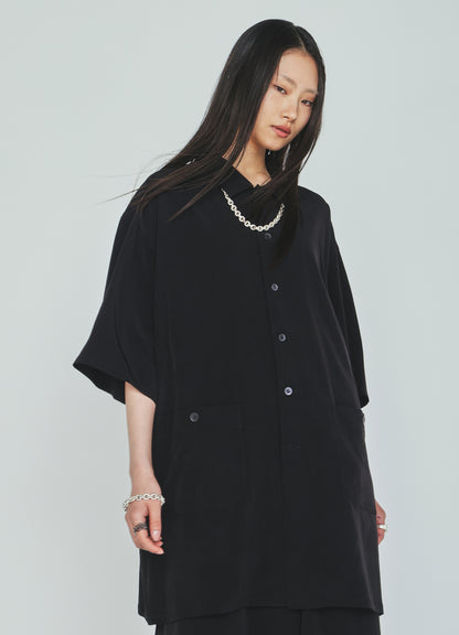 CREPE de CHINE BIG POCKET OPEN COLLAR SHIRTS