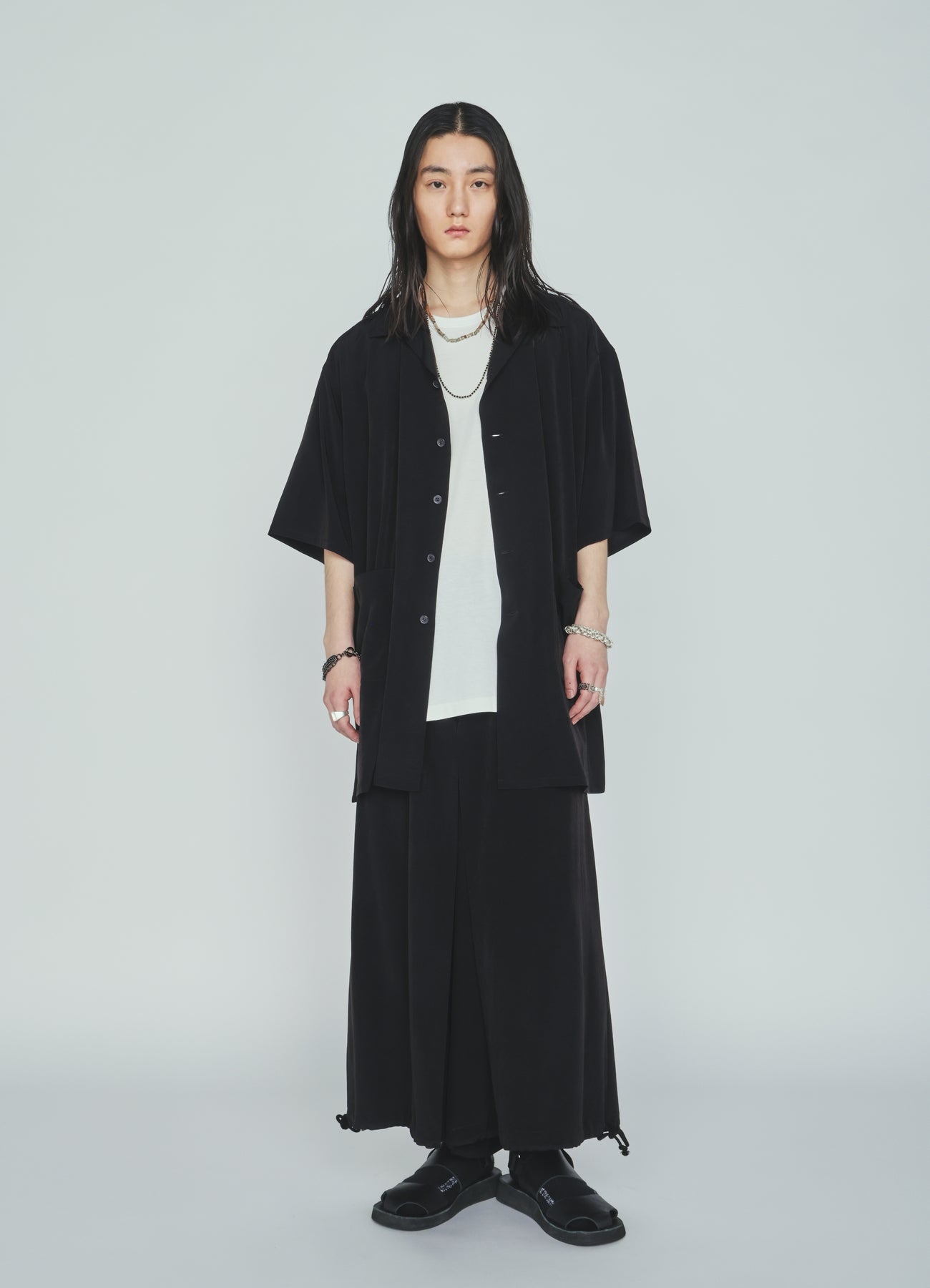 CREPE de CHINE BIG POCKET OPEN COLLAR SHIRTS