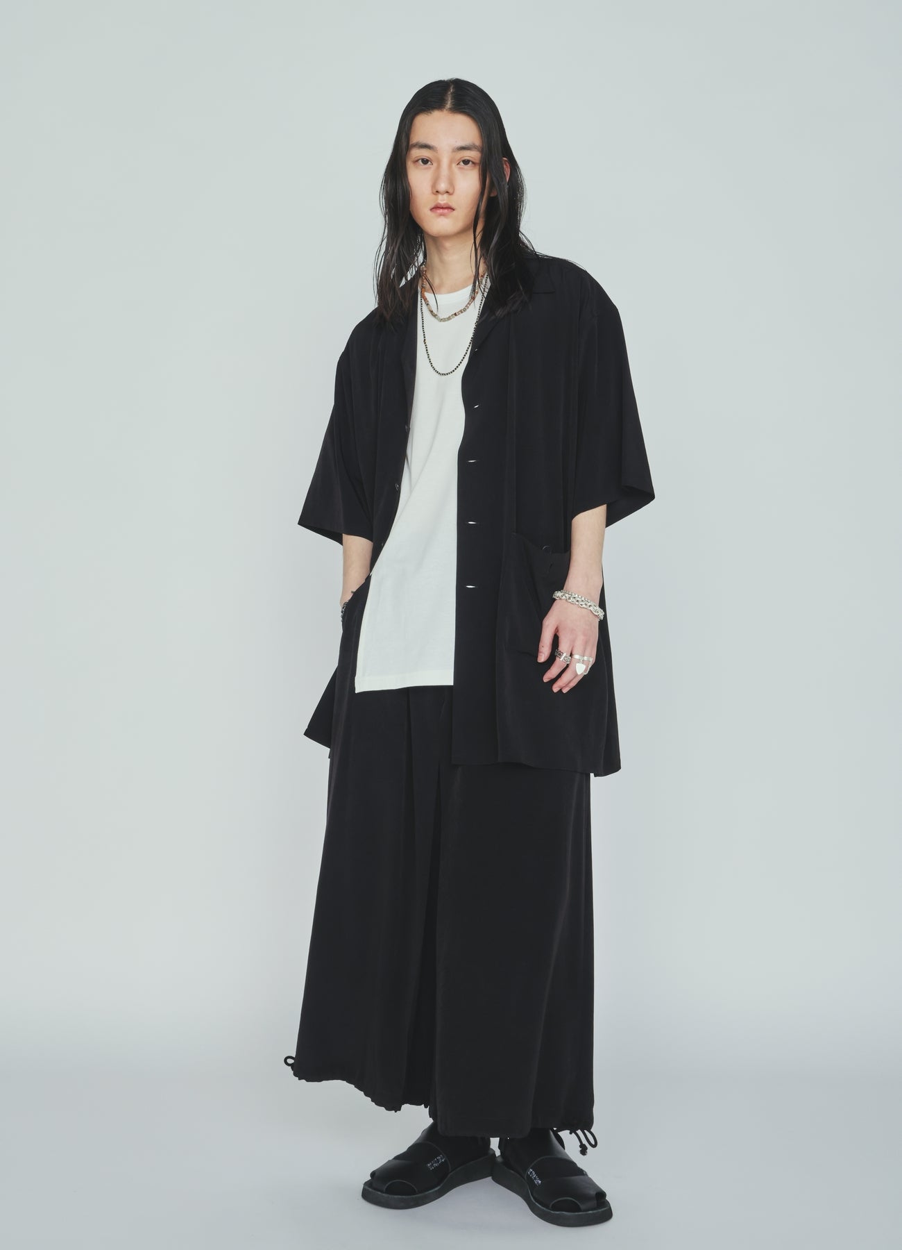 CREPE de CHINE BIG POCKET OPEN COLLAR SHIRTS