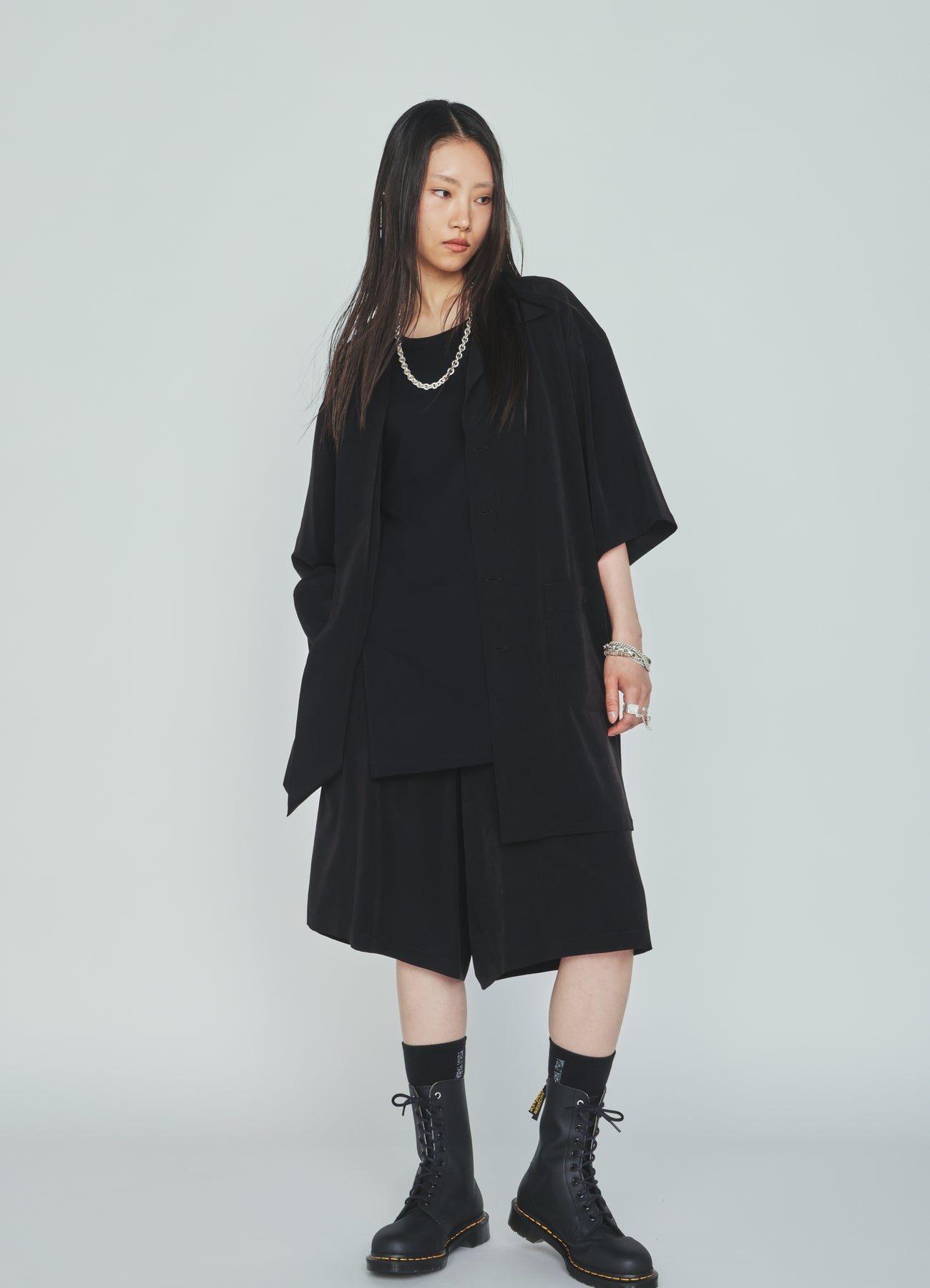 CREPE de CHINE BIG POCKET OPEN COLLAR SHIRTS