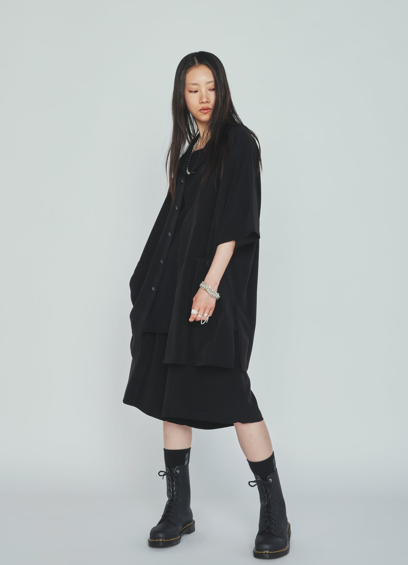 CREPE de CHINE BIG POCKET OPEN COLLAR SHIRTS
