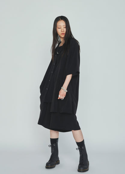 CREPE de CHINE BIG POCKET OPEN COLLAR SHIRTS