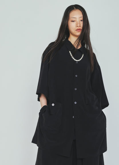 CREPE de CHINE BIG POCKET OPEN COLLAR SHIRTS