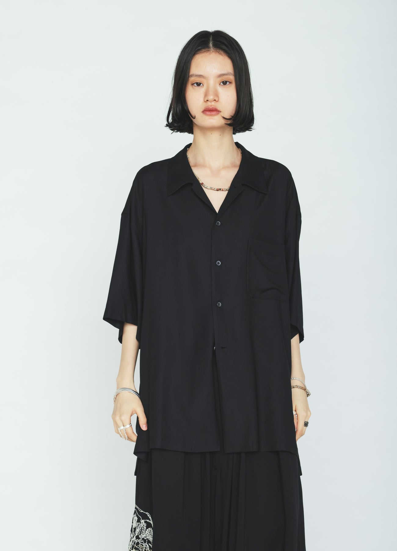 RAYON TWILL SHORT‑SLEEVE OPEN COLLAR SHIRT