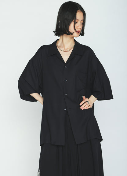RAYON TWILL SHORT‑SLEEVE OPEN COLLAR SHIRT