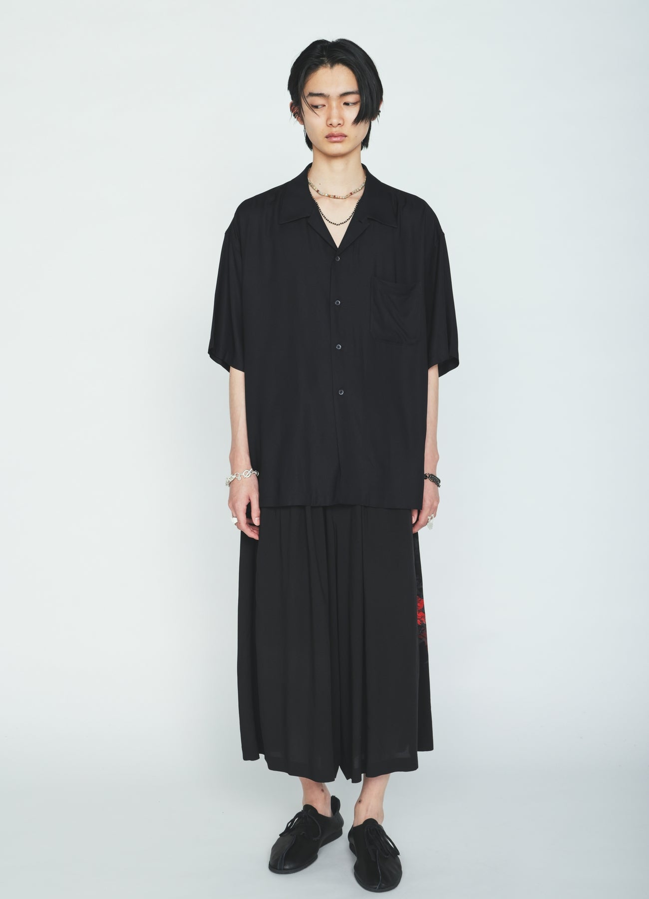 RAYON TWILL SHORT‑SLEEVE OPEN COLLAR SHIRT