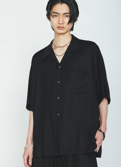 RAYON TWILL SHORT‑SLEEVE OPEN COLLAR SHIRT