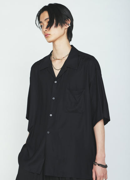 RAYON TWILL SHORT‑SLEEVE OPEN COLLAR SHIRT