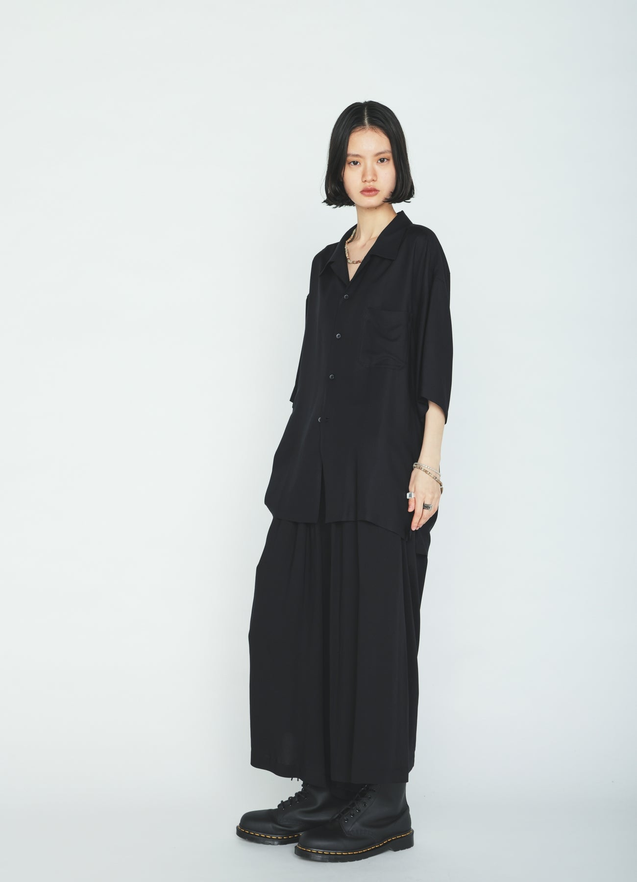 RAYON TWILL SHORT‑SLEEVE OPEN COLLAR SHIRT